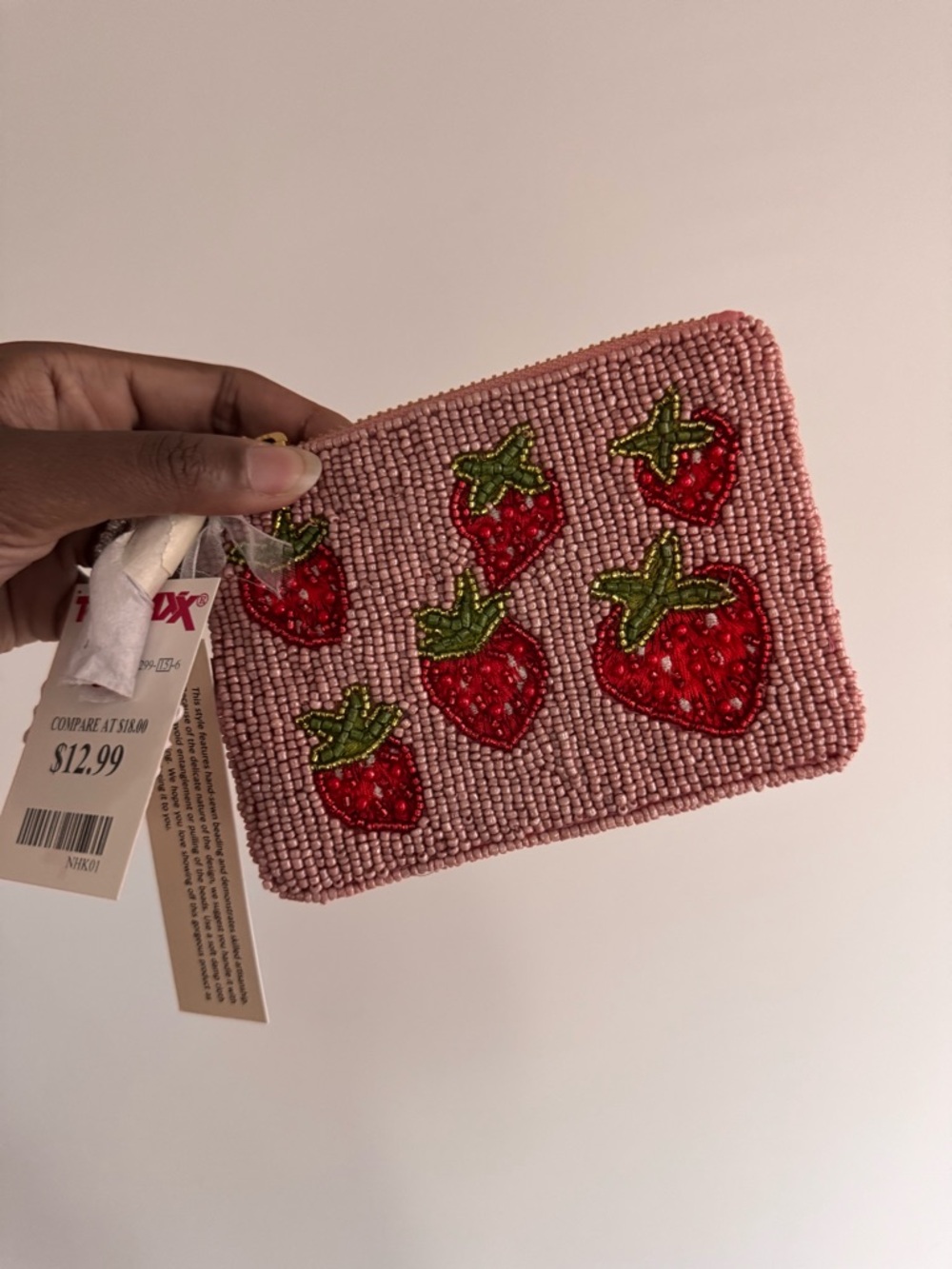 T.J.Maxx Pink Beaded Strawberry Coin Pouch - Picture 2 of 3
